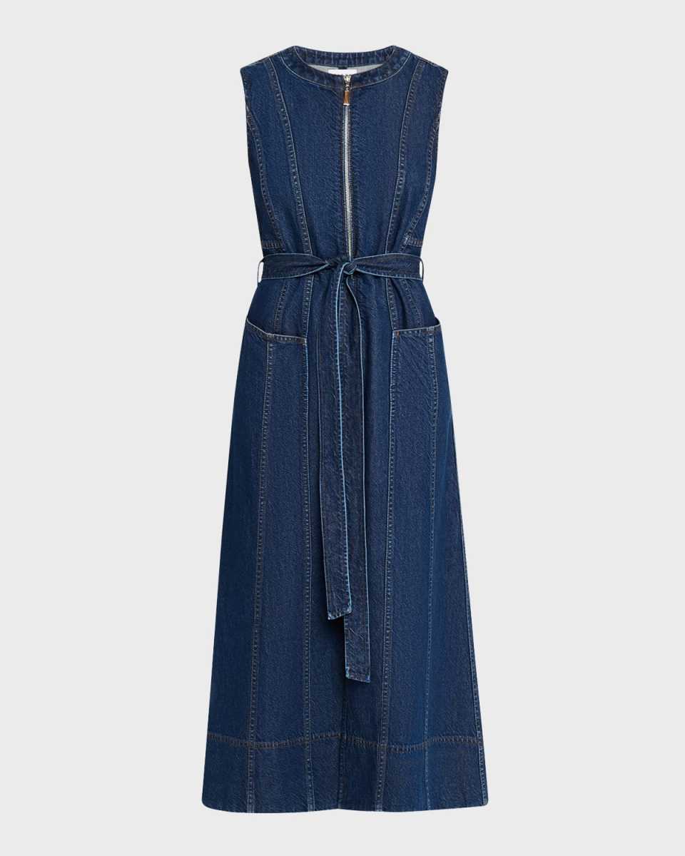 Marci Belted Denim Midi Dress